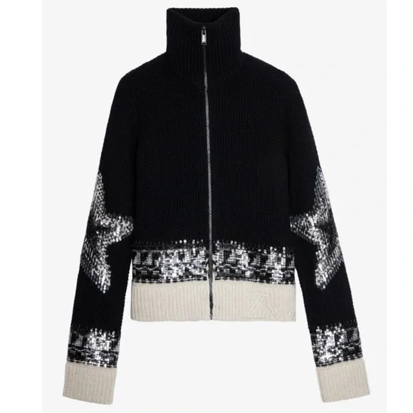 Zadig & Voltaire Christa 100% cashmere sequin sweater. Black - Picture 4 of 12